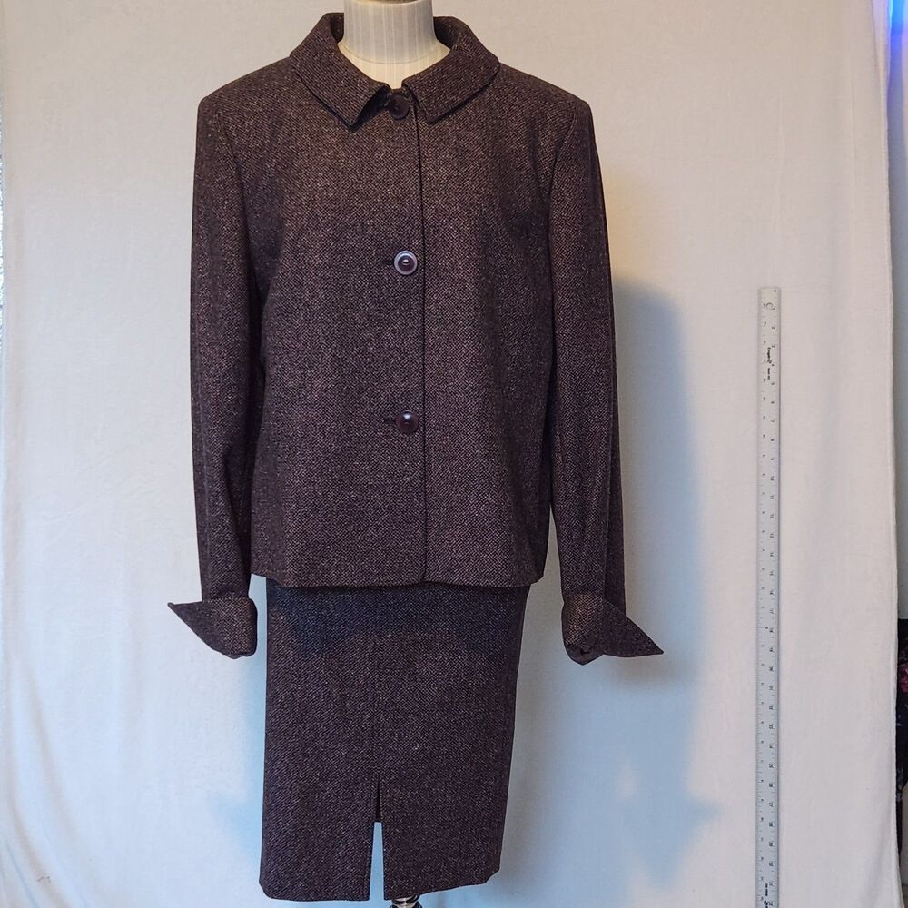 Vtg Talbots 14/16 Purple Wool Blend Donegal-Style Flecked Tweed Skirt Suit